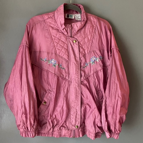 VTG BOLO SPIRIT womens L pink floral windbreaker quilted retro 90s mock neck - Picture 1 of 11